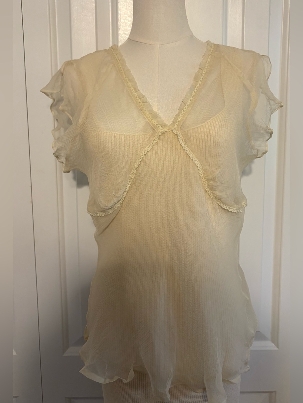 ALLISON TAYLOR Romantic and Sheer Ivory Ruffled Flutter Sleeve Blouse